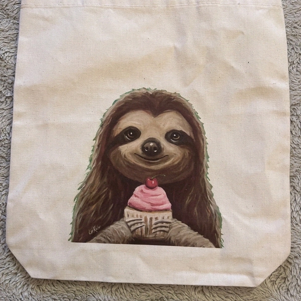 Canvas Sloth with Cake Tote Bag Shoulder Bag - Picture 3 of 6